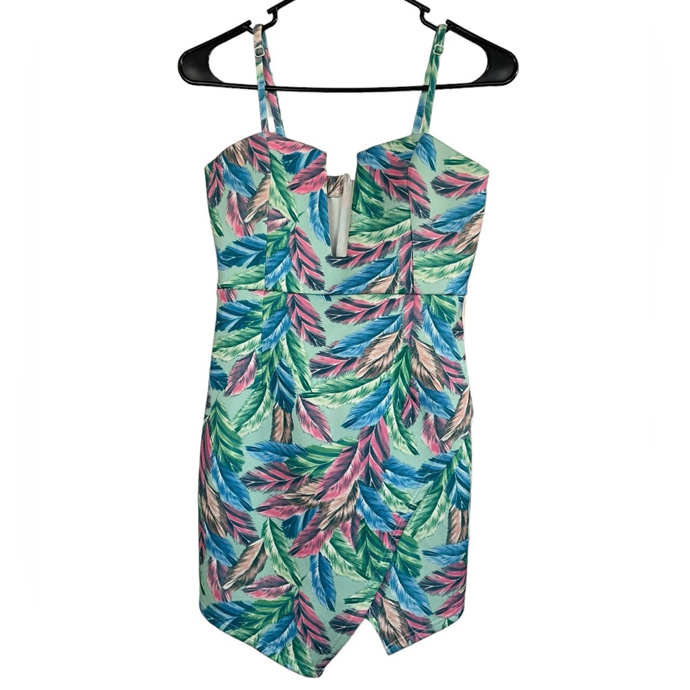 Spicy Girl Colorful Feather Low Neckline Dress Size Small NWT